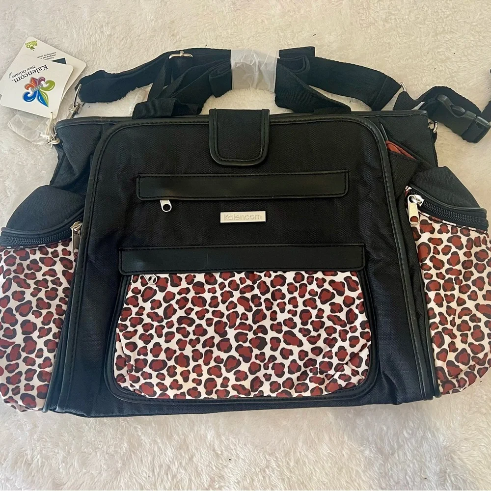 Kalencom Nola Tote Black and Leopard Print Diaper Bag